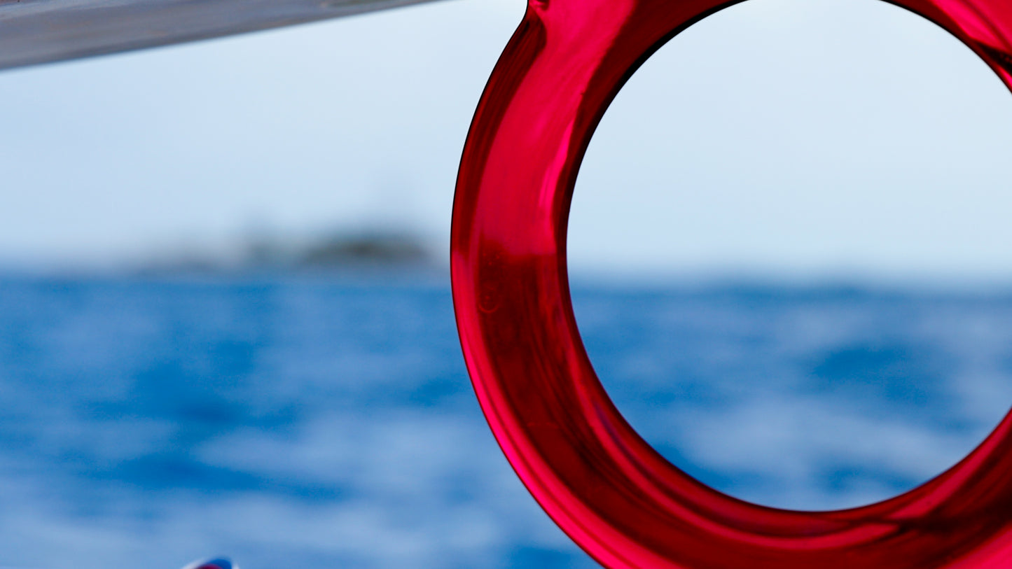 The O-Fin is the world's first and only circular fin. Shown in crystal red. Photo credit: Roddy / Acquafilms