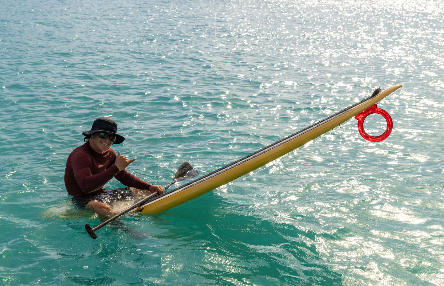 O-Fin on a stand up paddle board. The O-Fin is the world's first and only circular fin. Photo credit: Roddy / Acquafilms